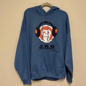 Vintage Blue Hoodie Sweatshirt Monkey with earphones